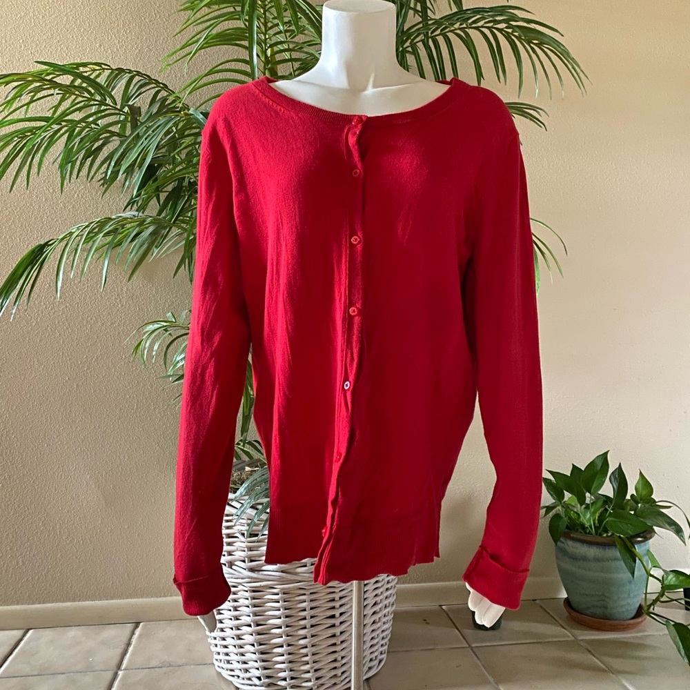 A new day red scoop neck long sleeve with buttons